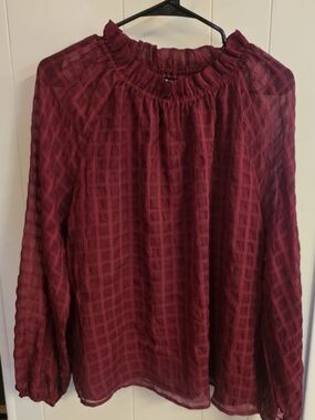 Alice Blue Women's Red Ruffle Neck Blouse - XL